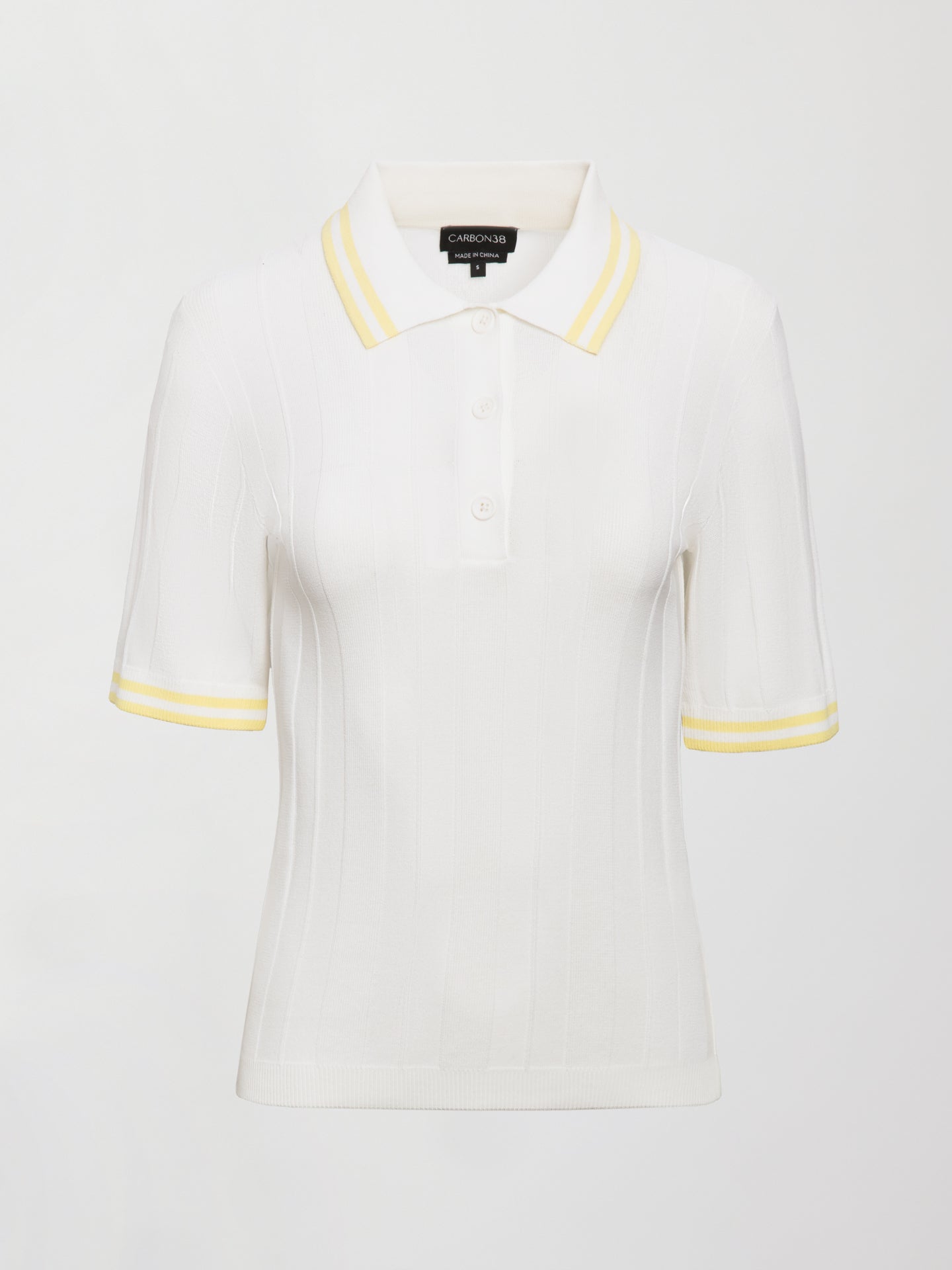 Carbon38 | Short Sleeve Collared Tennis Top - White / Pastel Yellow