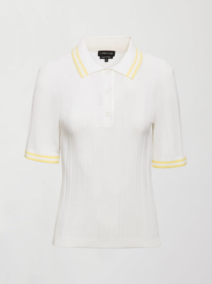 Carbon38 | Short Sleeve Collared Tennis Top - White / Pastel Yellow