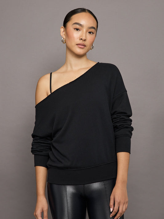 Carbon38 | Off Shoulder Sweatshirt in French Terry - BLACK