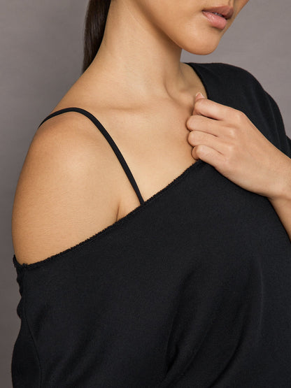 Carbon38 | Off Shoulder Sweatshirt in French Terry - BLACK
