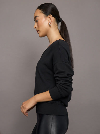 Carbon38 | Off Shoulder Sweatshirt in French Terry - BLACK