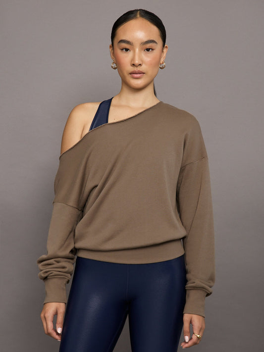 Carbon38 | Off Shoulder Sweatshirt in French Terry - Caribou
