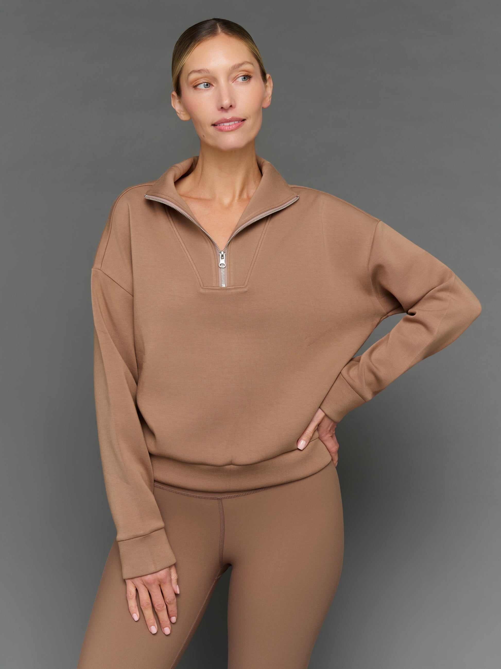 Carbon38 | Half Zip Pullover in Interlock - Caribou