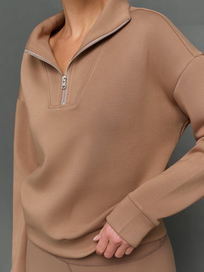 Carbon38 | Half Zip Pullover in Interlock - Caribou