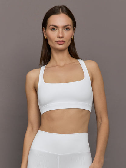 Carbon38 | Racerback Bra in Ribbed Melt - White