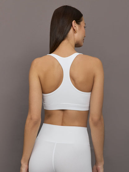 Carbon38 | Racerback Bra in Ribbed Melt - White