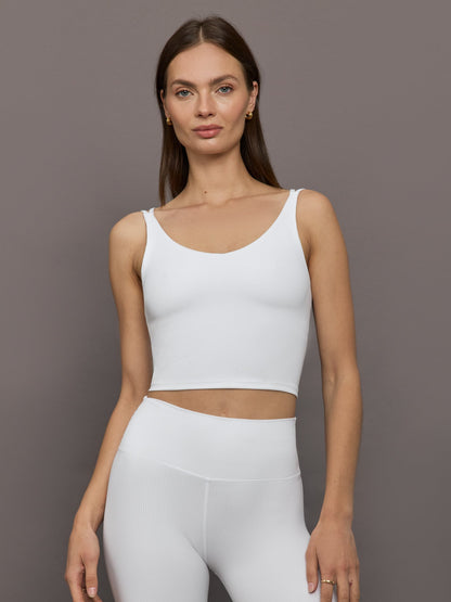 Carbon38 | V-Neck Tank in Ribbed Melt - White