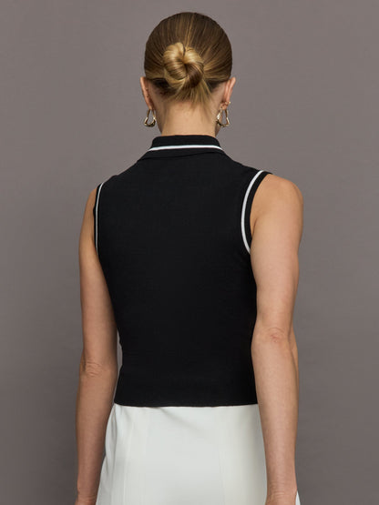 Carbon38 | Tennis Sleeveless Polo - Black/ White