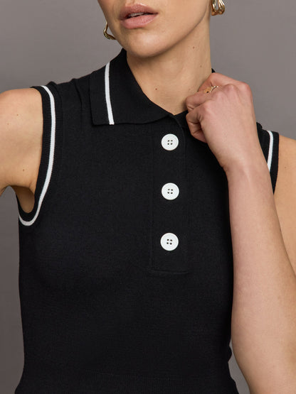 Carbon38 | Tennis Sleeveless Polo - Black/ White