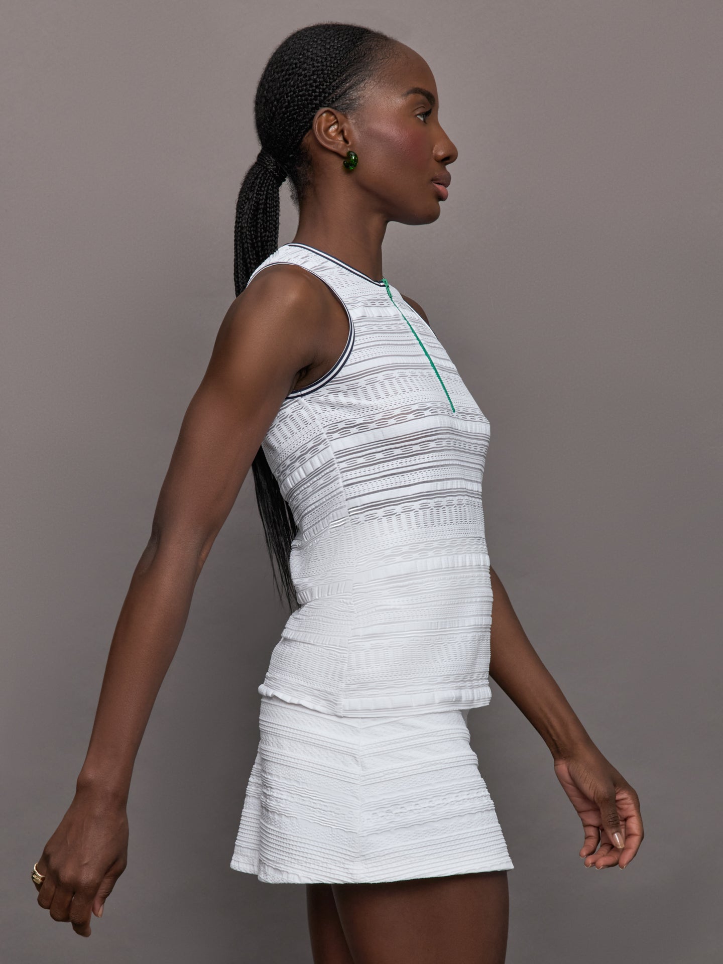 Carbon38 | Zip Front Tank - White with Navy Trim and Green Zip