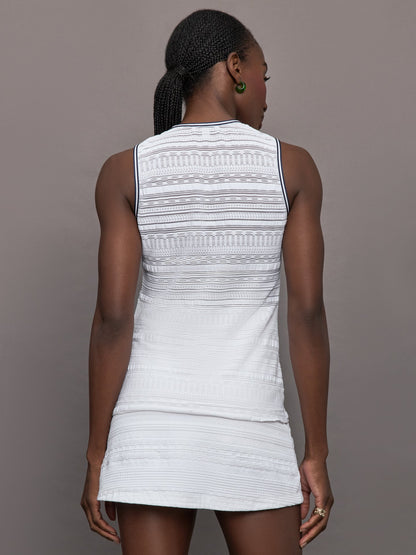 Carbon38 | Zip Front Tank - White with Navy Trim and Green Zip