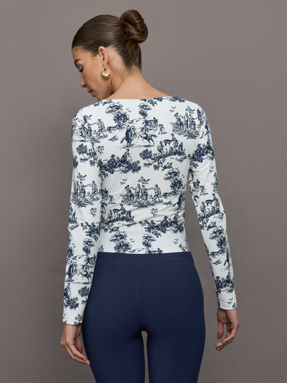 Carbon38 | Toile Long Sleeve Top - Navy Toile