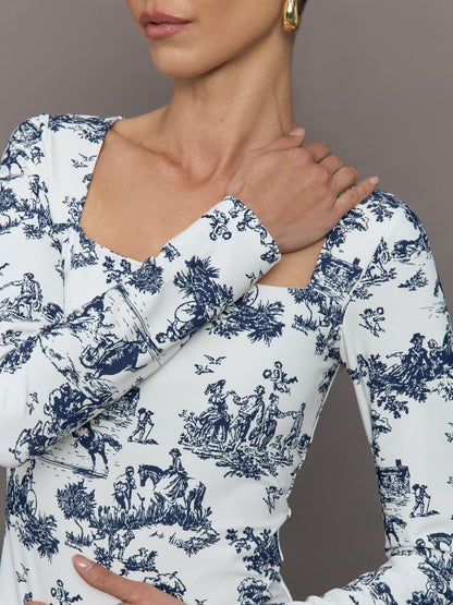 Carbon38 | Toile Long Sleeve Top - Navy Toile