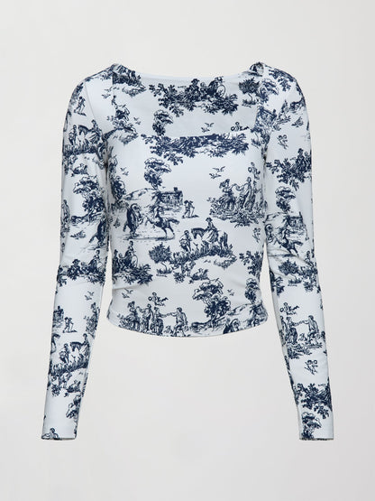 Carbon38 | Toile Long Sleeve Top - Navy Toile