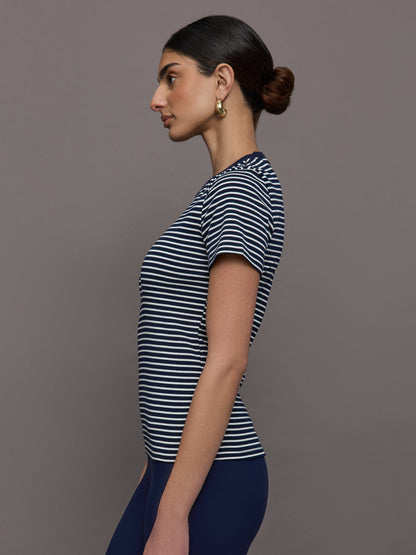 Carbon38 | Stripe Ringer Tee - Cloud / Navy Stripe