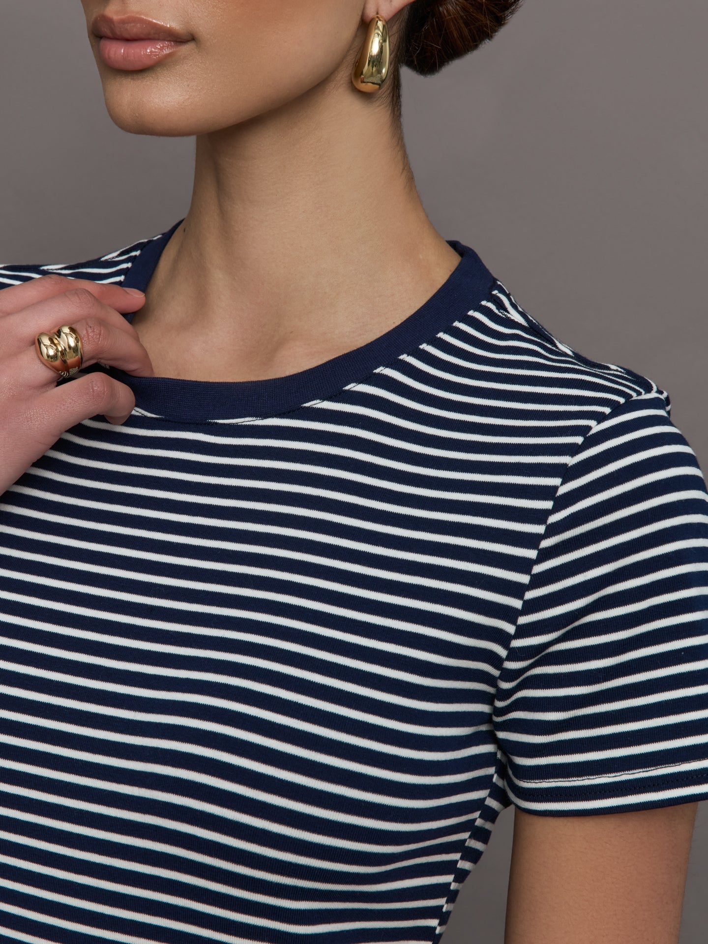 Carbon38 | Stripe Ringer Tee - Cloud / Navy Stripe