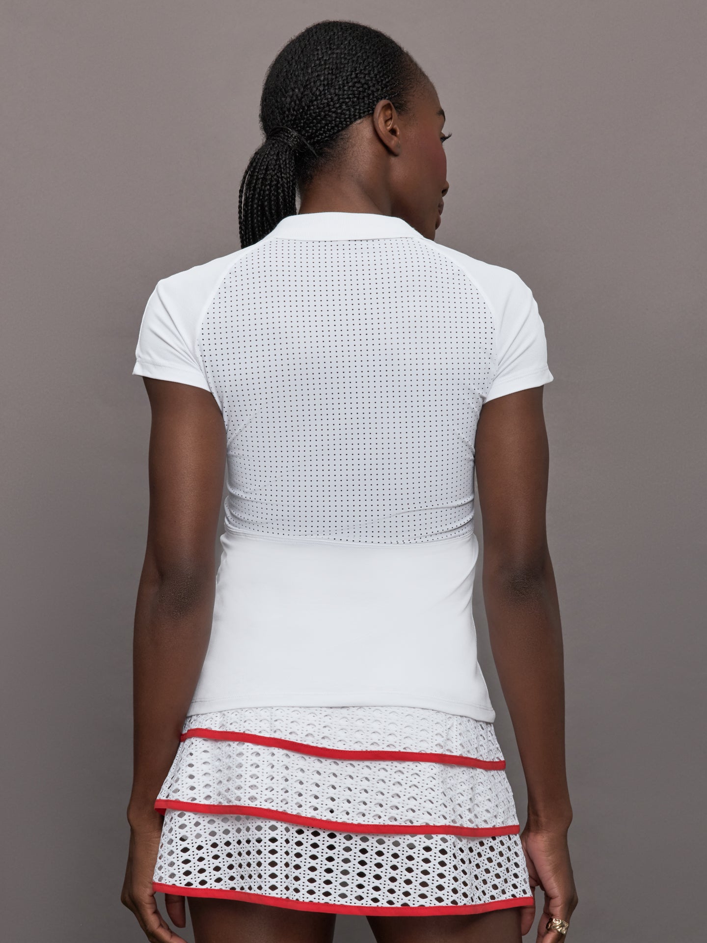 Carbon38 | Mesh Zip Performance Polo - White with Red Trim