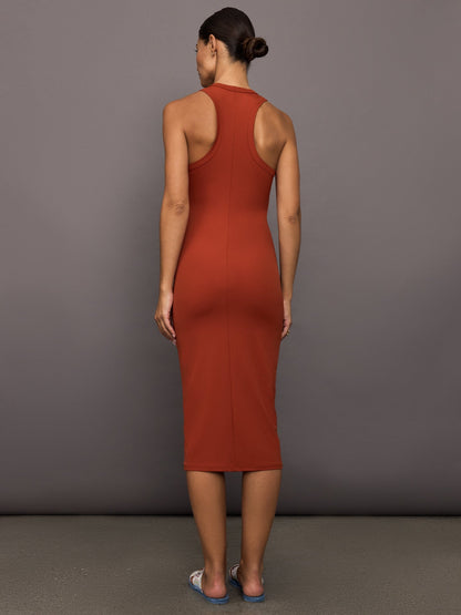 Carbon38 | High Neck Tank Dress in Ribbed Melt - Terracotta