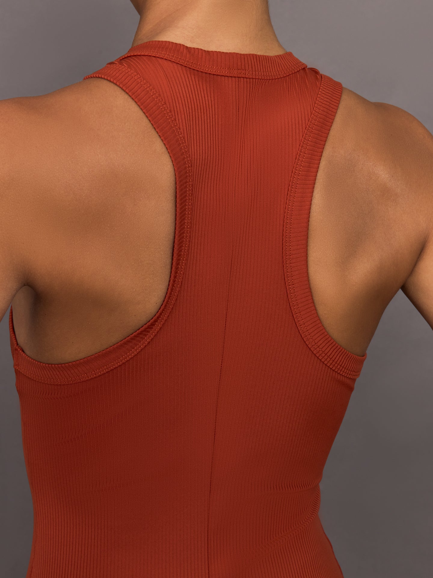 Carbon38 | High Neck Tank Dress in Ribbed Melt - Terracotta