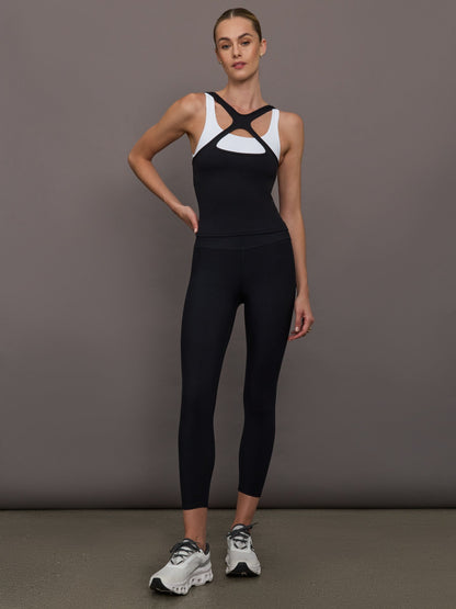 Carbon38 | High Neck Cut Out Colorblock Tank in Melt - Black/White