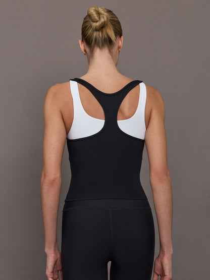 Carbon38 | High Neck Cut Out Colorblock Tank in Melt - Black/White