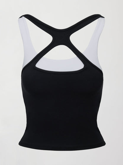 Carbon38 | High Neck Cut Out Colorblock Tank in Melt - Black/White