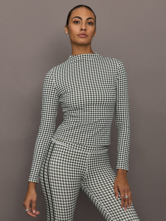 Carbon38 | Houndstooth Mock Neck Top - Ivory / Faded Black