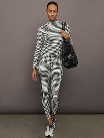 Carbon38 | Houndstooth Mock Neck Top - Ivory / Faded Black
