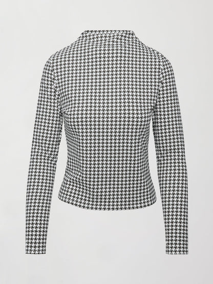 Carbon38 | Houndstooth Mock Neck Top - Ivory / Faded Black
