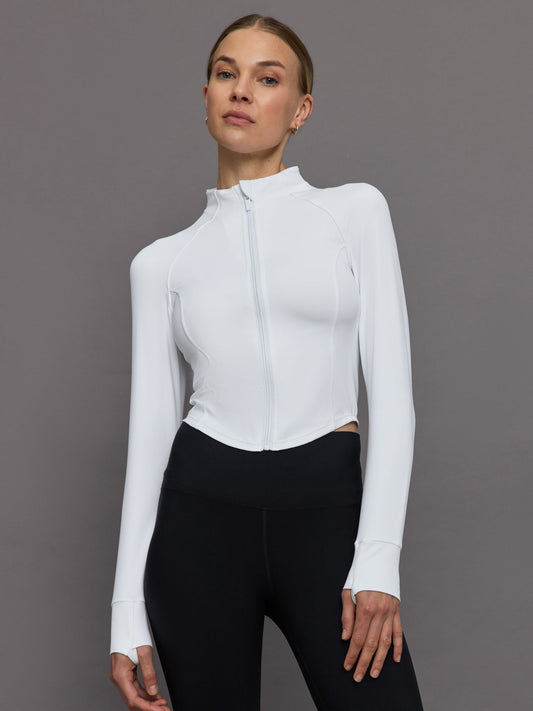 Carbon38 | Mock Neck Corset Zip Top in Melt - White