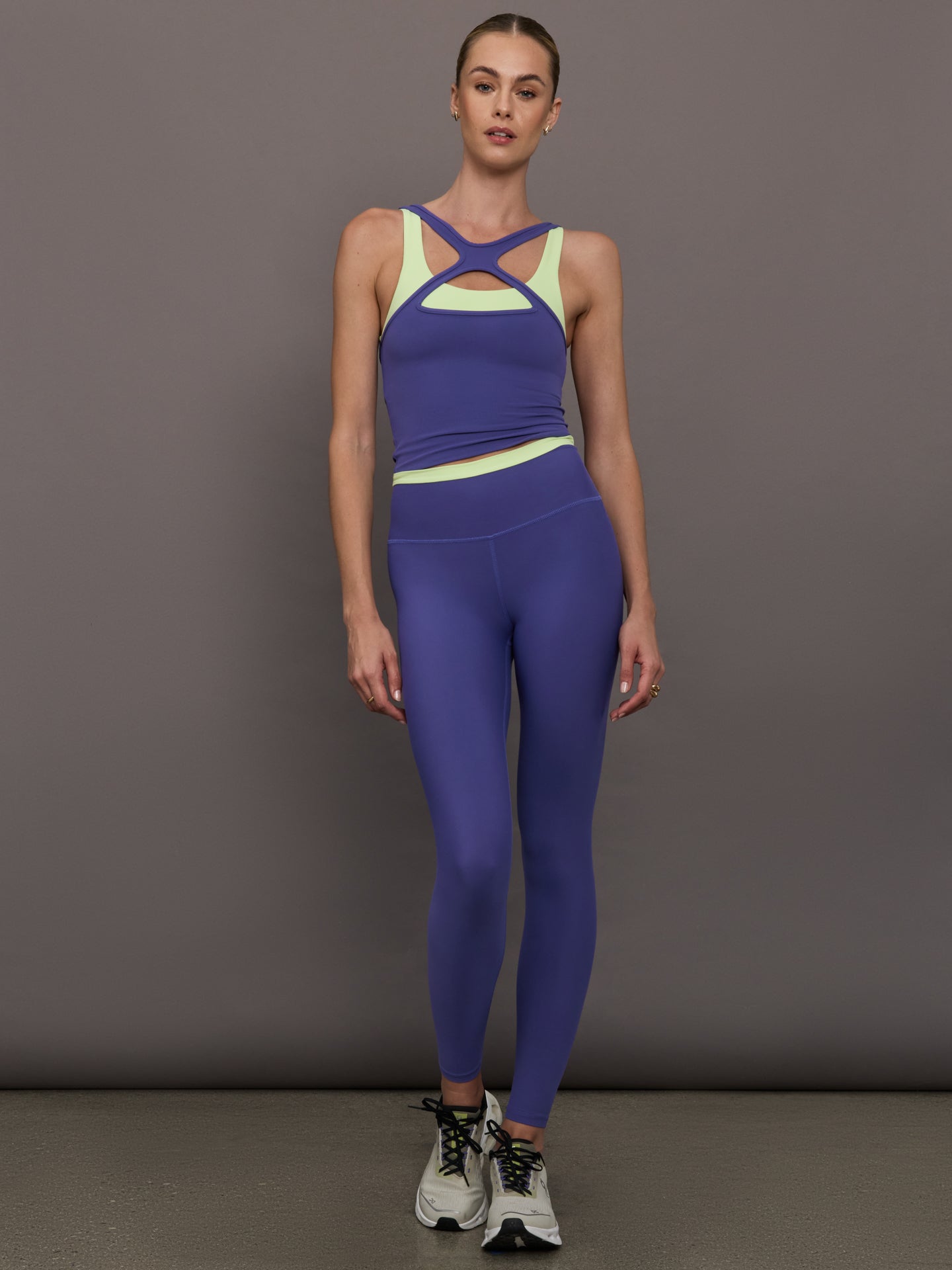 Carbon38 | High Neck Cut Out Colorblock Tank in Melt - Future Dusk / Matcha