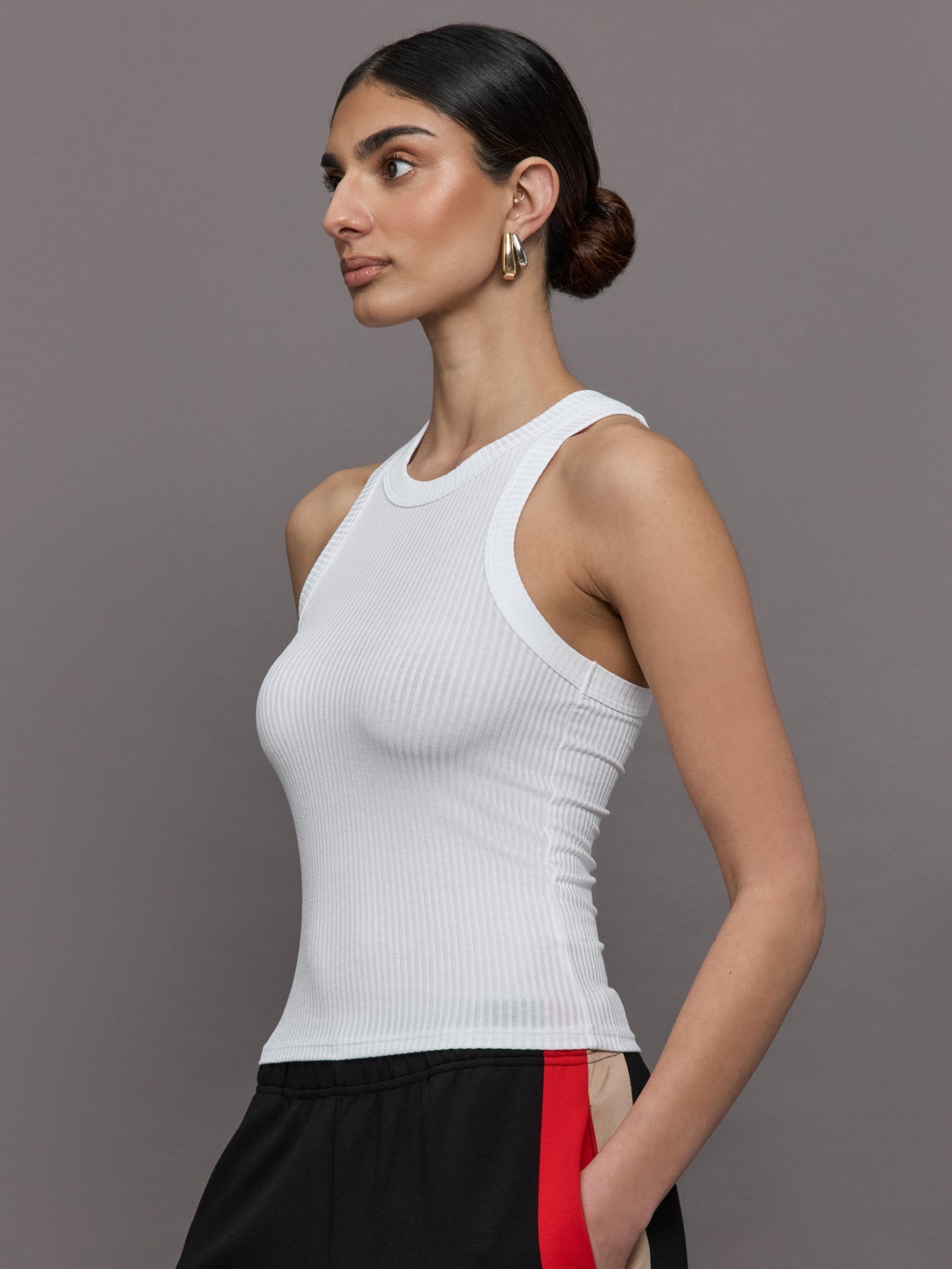 Carbon38 | High Neck Fitted Tank in Ribbed Jersey - White