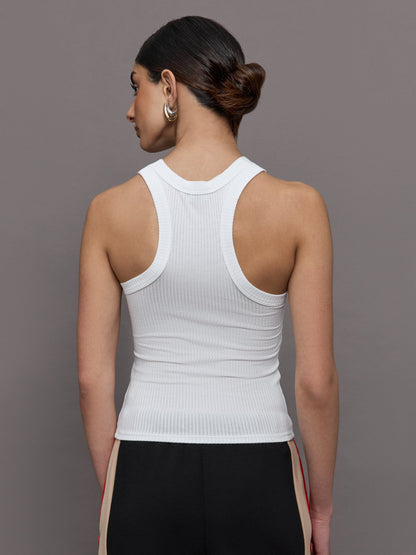 Carbon38 | High Neck Fitted Tank in Ribbed Jersey - White