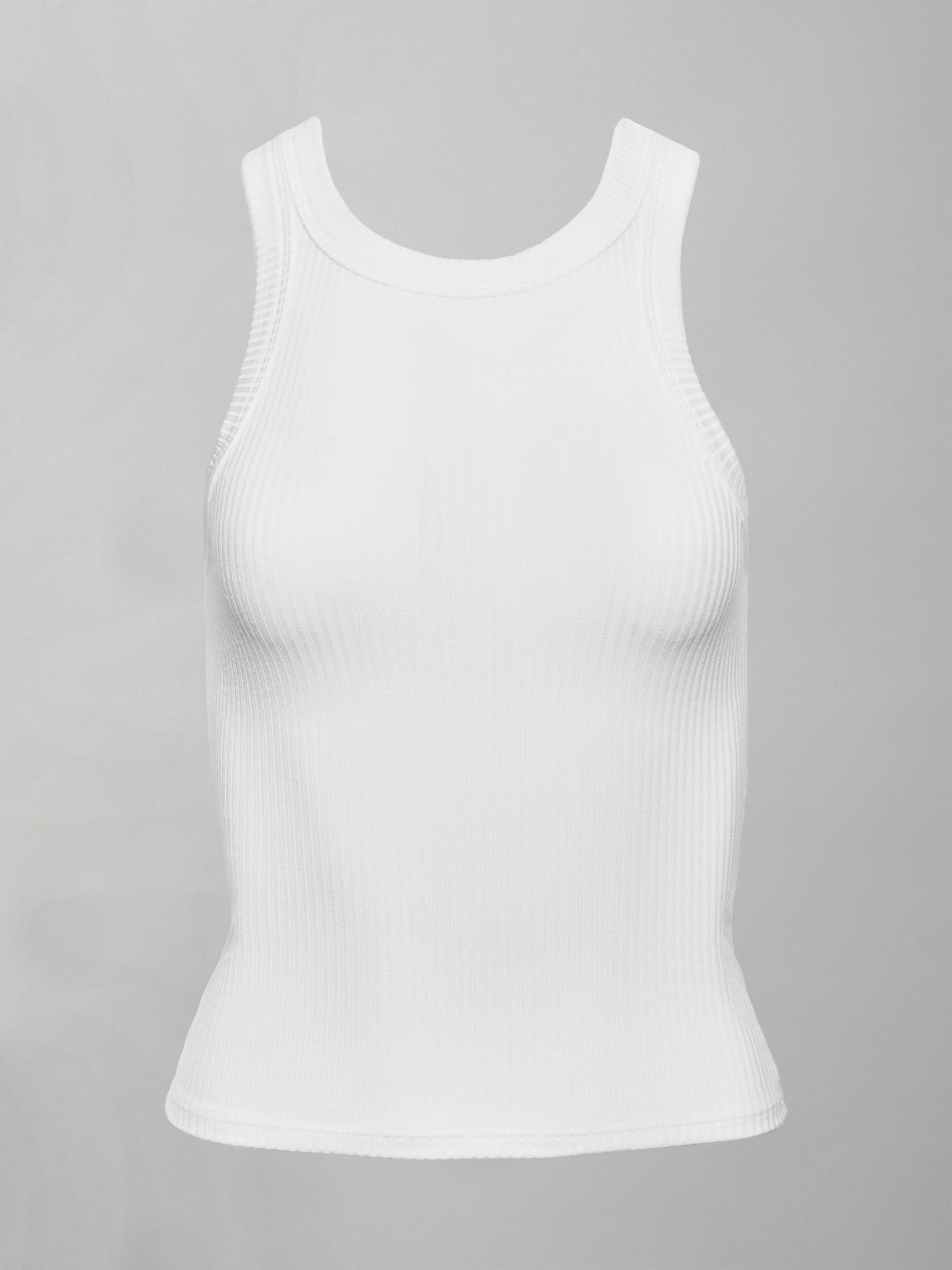 Carbon38 | High Neck Fitted Tank in Ribbed Jersey - White