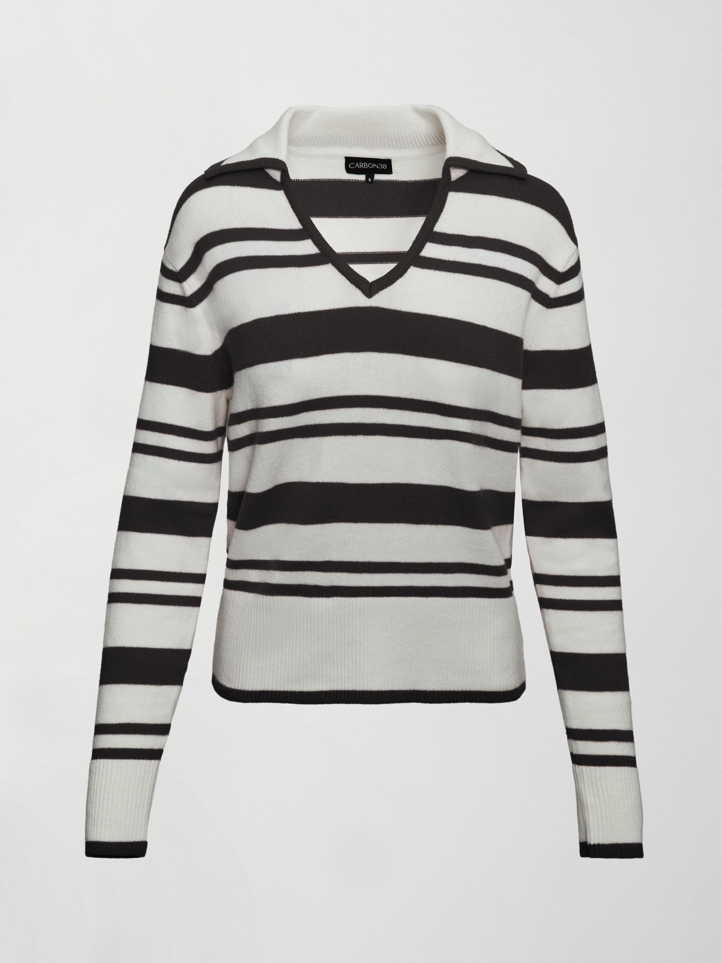 Carbon38 | Johnny Collar Striped Sweater - Black/Cream