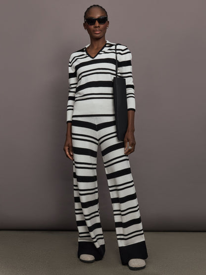 Carbon38 | Striped Sweater Pant - Black/Cream