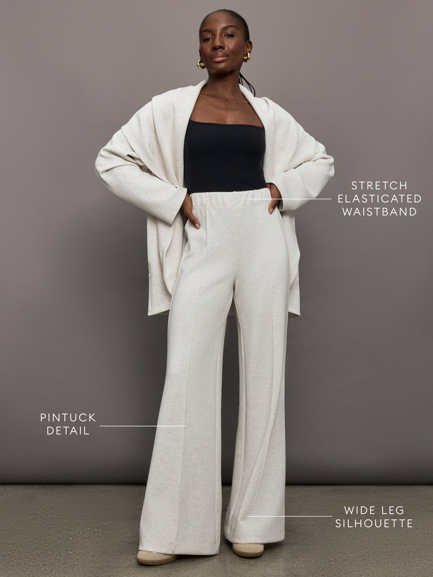 Carbon38 | Pintuck Knit Pant in Interlock - Moonbeam Heather