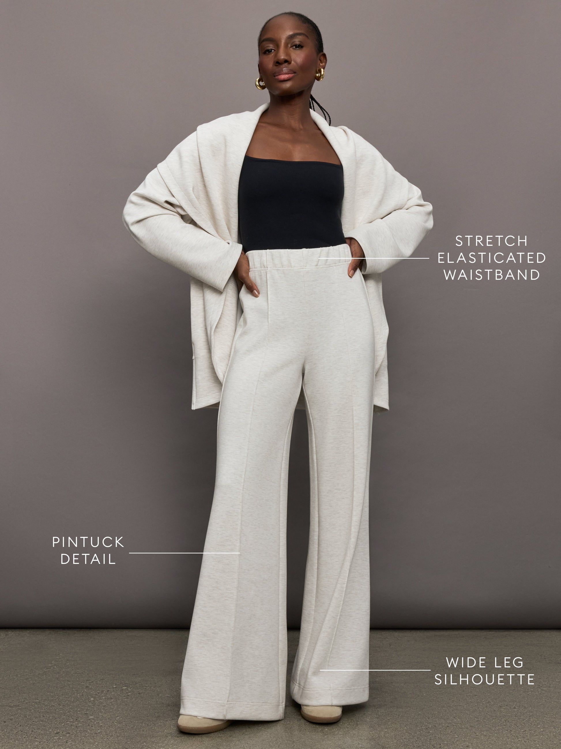 Carbon38 | Pintuck Knit Pant in Interlock - Moonbeam Heather