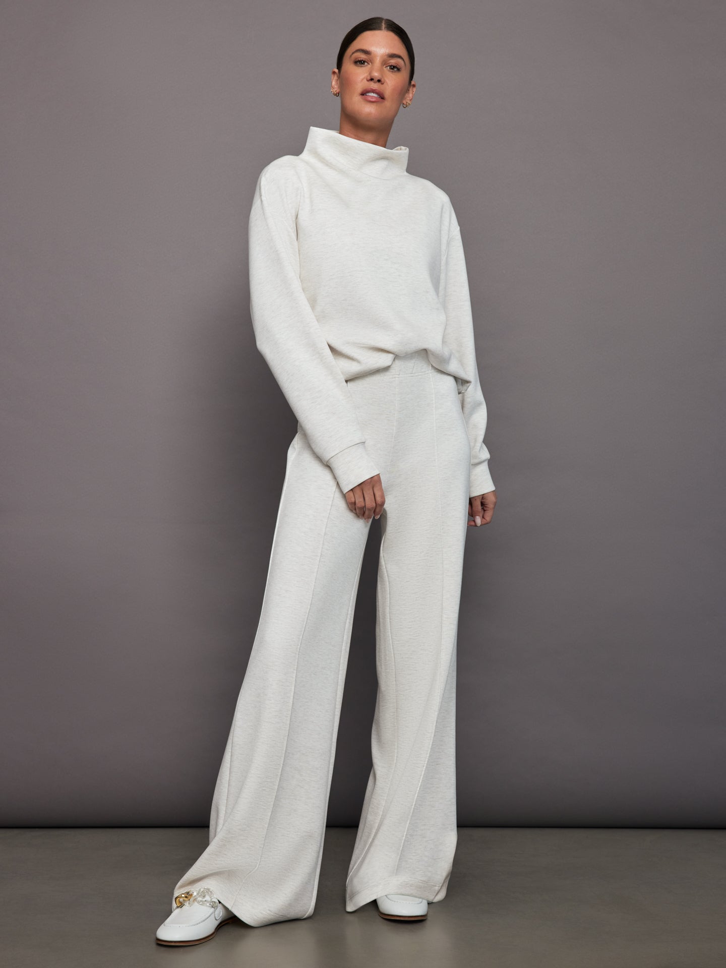 Carbon38 | Pintuck Knit Pant in Interlock - Moonbeam Heather