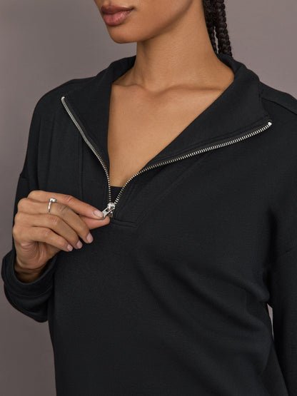 Carbon38 | Half Zip Pullover in Interlock - Black