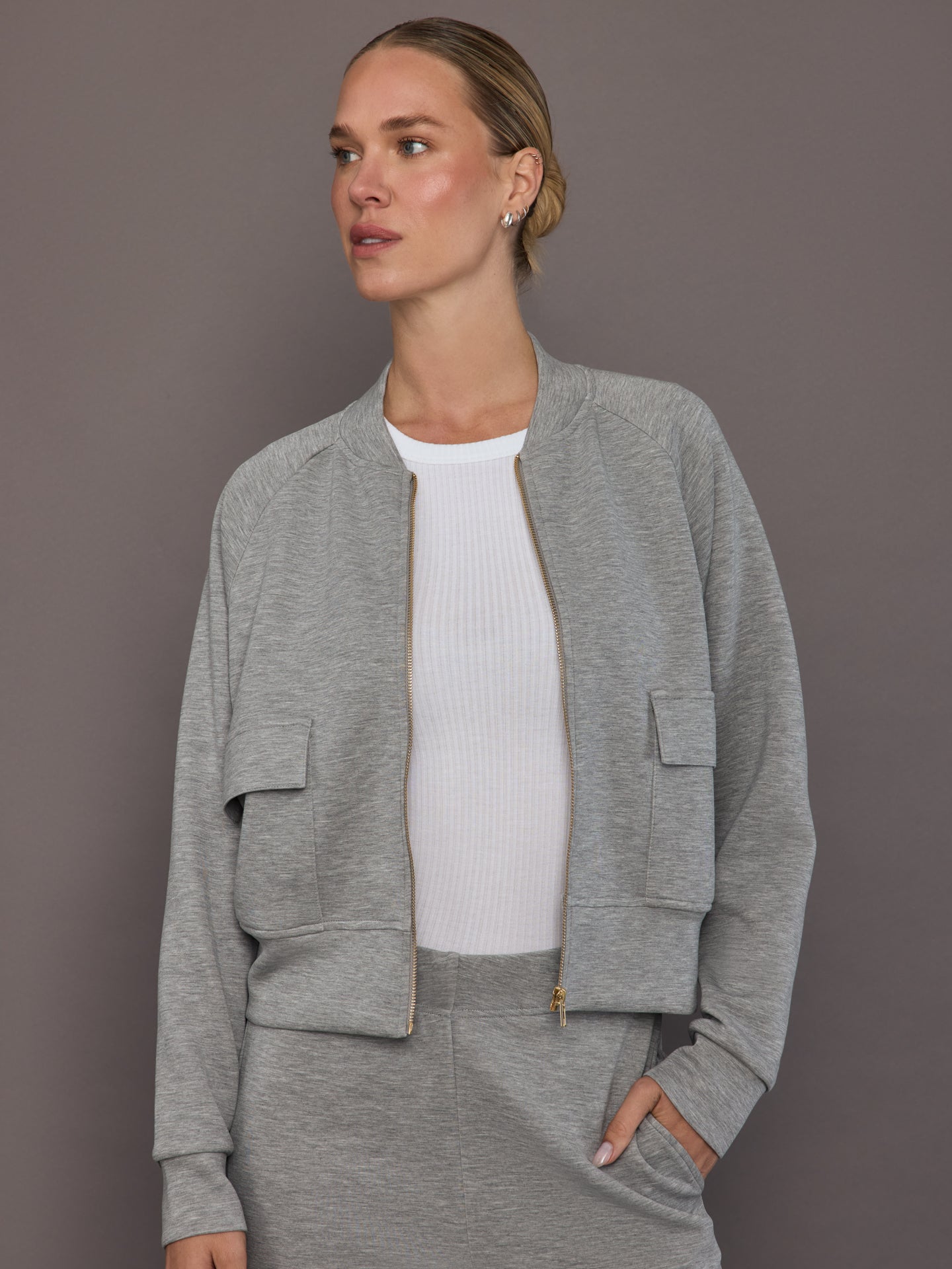 Carbon38 | Knit Bomber Jacket in Modal Luxe - Heather Grey