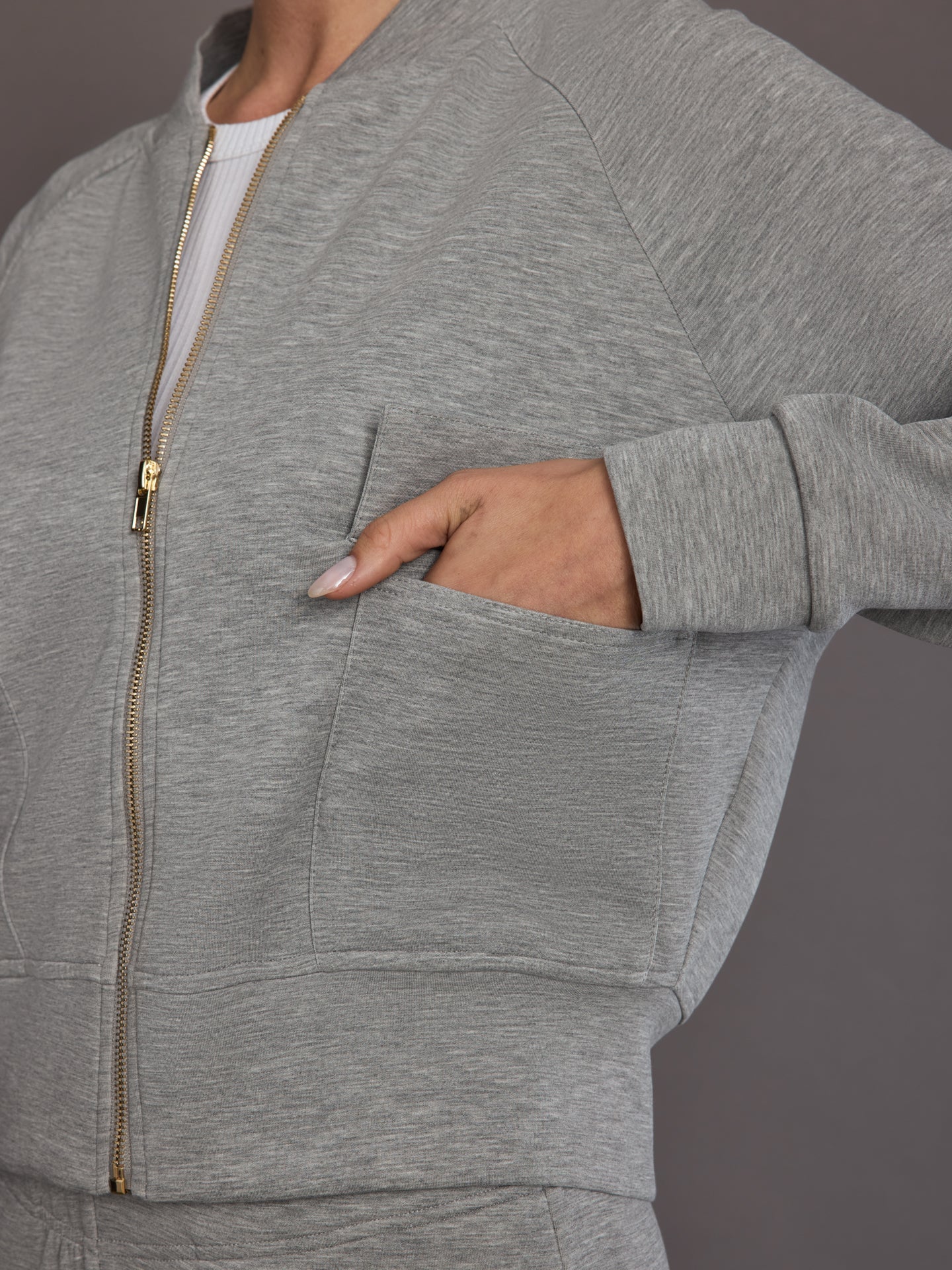 Carbon38 | Knit Bomber Jacket in Modal Luxe - Heather Grey