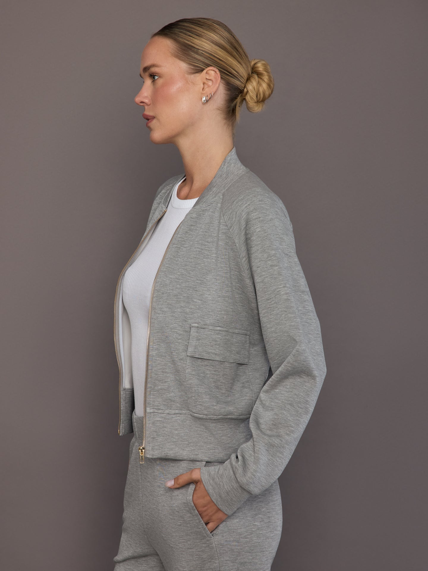 Carbon38 | Knit Bomber Jacket in Modal Luxe - Heather Grey