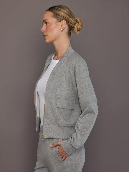 Carbon38 | Knit Bomber Jacket in Modal Luxe - Heather Grey