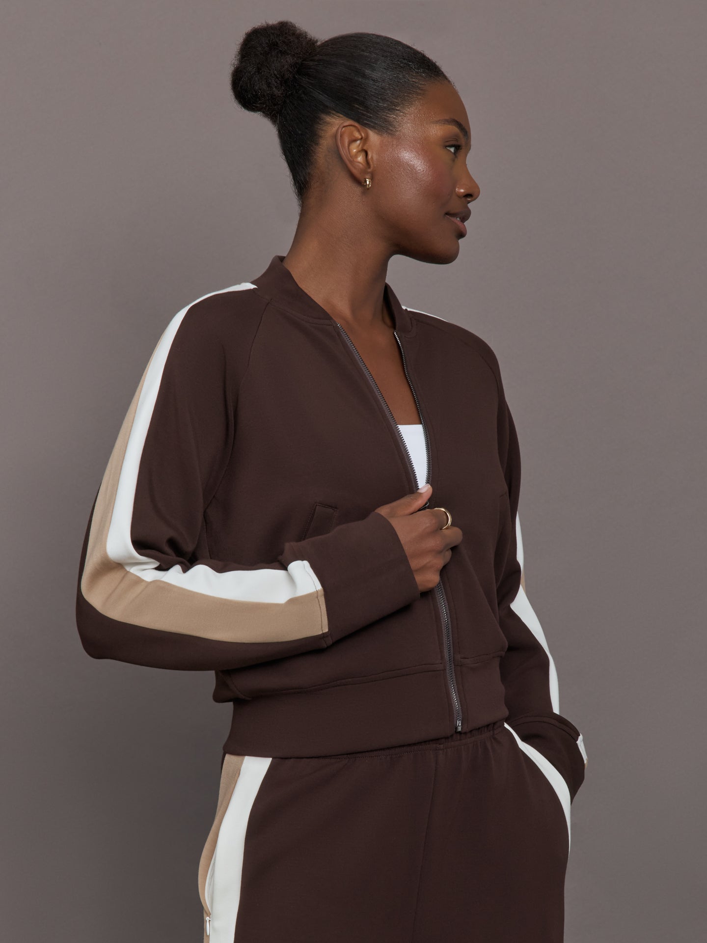 Carbon38 | Bomber with Contrast Stripe in Scuba - Chocolate Torte