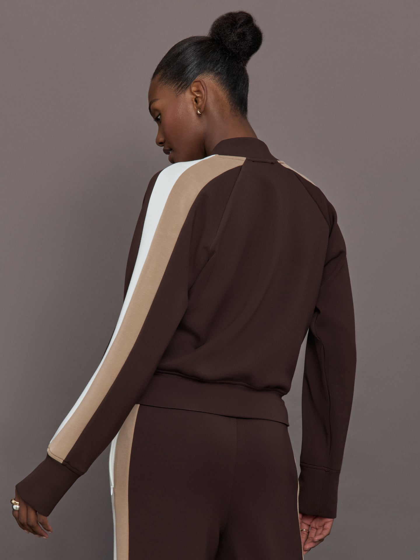 Carbon38 | Bomber with Contrast Stripe in Scuba - Chocolate Torte
