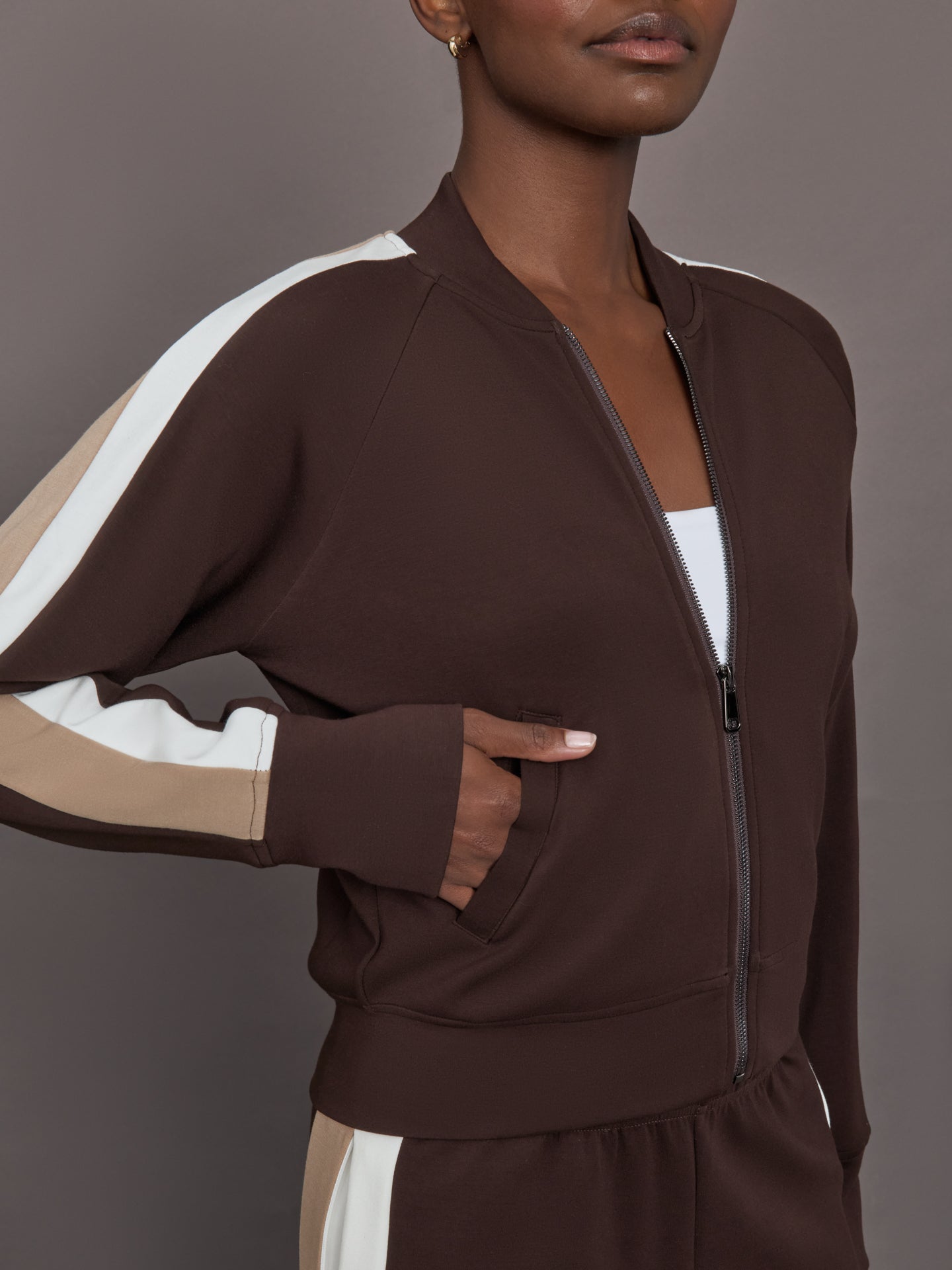 Carbon38 | Bomber with Contrast Stripe in Scuba - Chocolate Torte