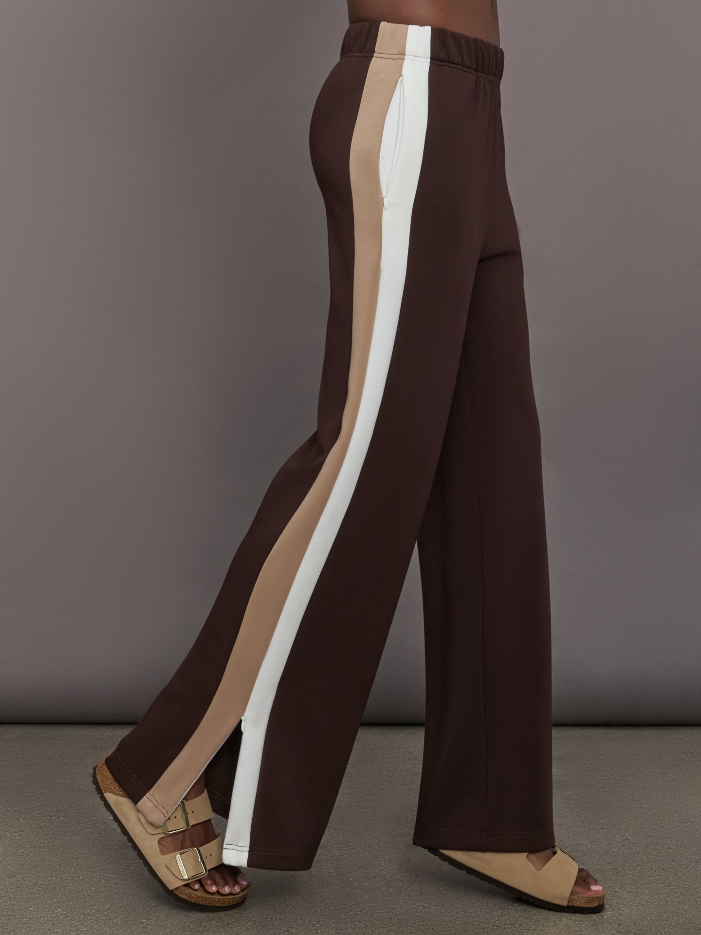 Carbon38 | Wide Leg Track Pant in Scuba - Chocolate Torte