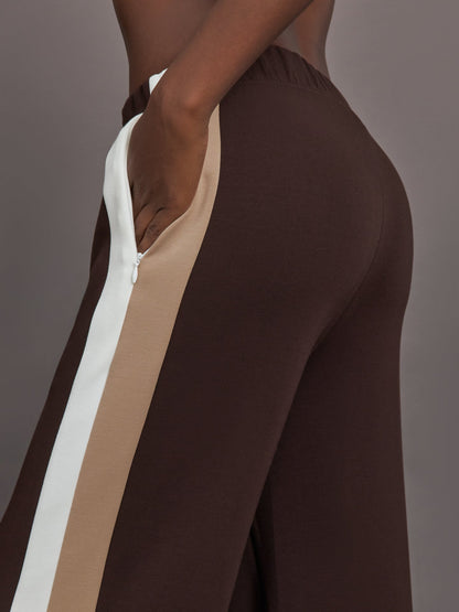 Carbon38 | Wide Leg Track Pant in Scuba - Chocolate Torte