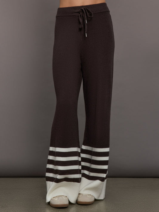 Carbon38 | Striped Sweater Pant - Chocolate Torte / Off White